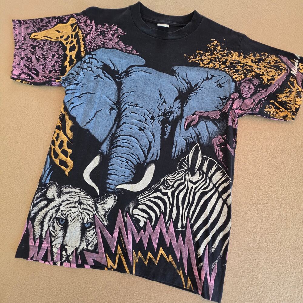 Alore x Miami Zoo Vintage 90s RARE Wild Animal AOP T-Shirt Sz Medium Made In USA